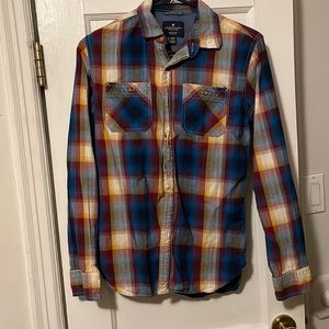 XS American eagle long sleeve men’s button up plaid shirt